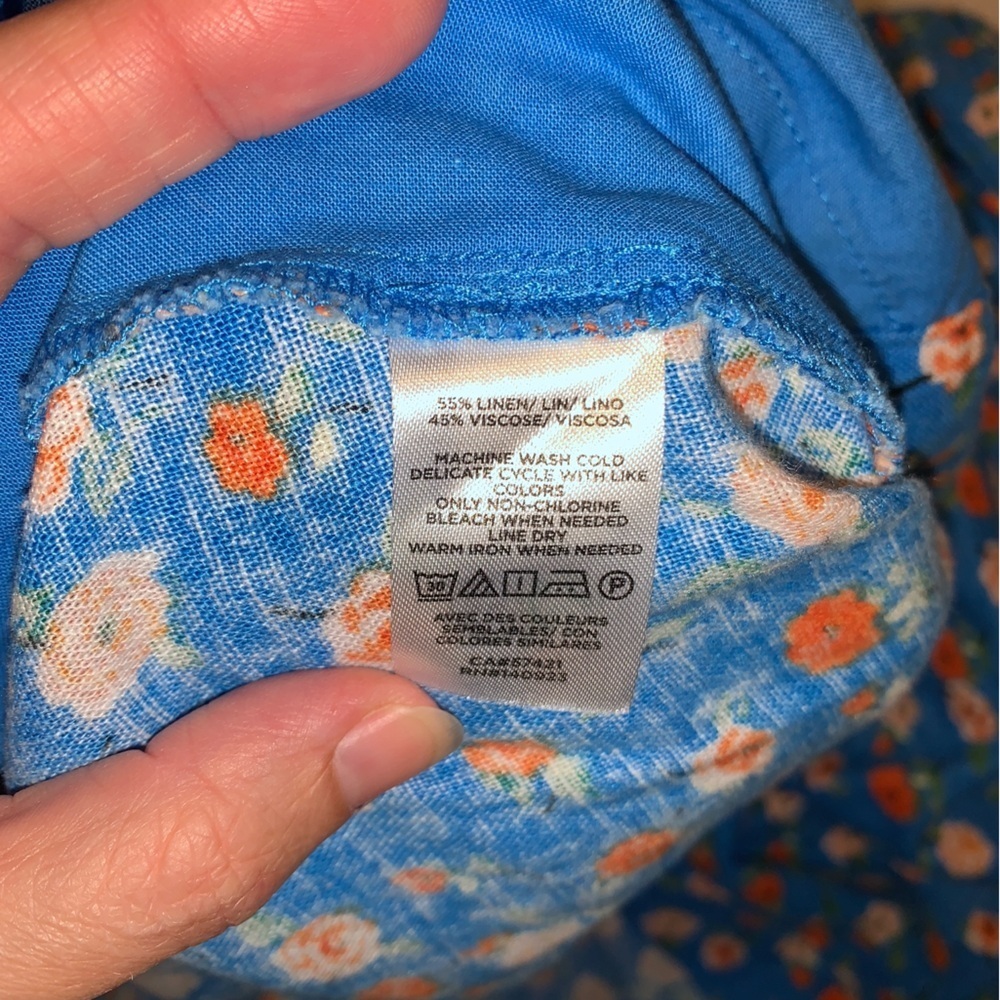 Loft bright blue with small ditzy poppy flowers linen blend mini skirt size XL - Picture 5 of 7